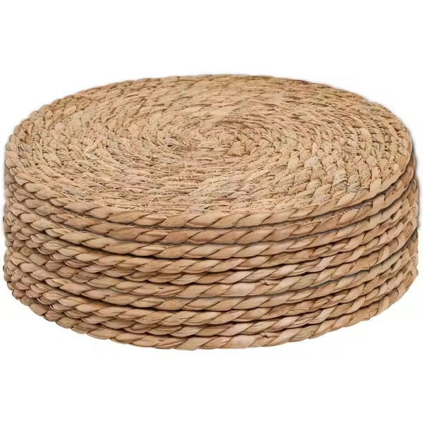 HFF Natural Hand-Woven Water Hyacinth Placemats Farmhouse Weave Place Mats Rustic Braided Wicker Table Mats for Dining Table