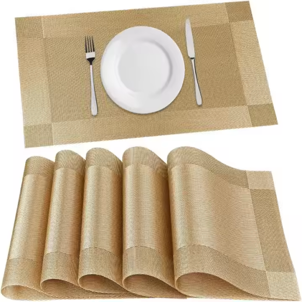 HFF Classical Woven Vinyl Plastic Placemats for Dining Table Crossweave Woven Vinyl Non-Slip Insulation Placemat Table Mats