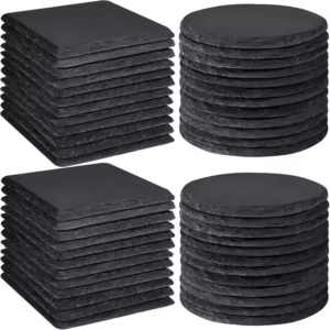 HFF Natural Square Slate Coasters Bulk 4 Inch Black Stone Coasters for Drinks Laser Engraving Blanks Material Round Coasters